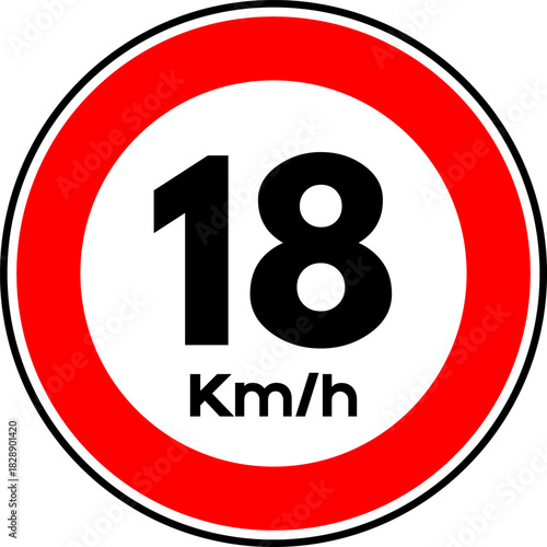 Speed limit 18 kmh traffic sign, Speed limit 18 sign vector