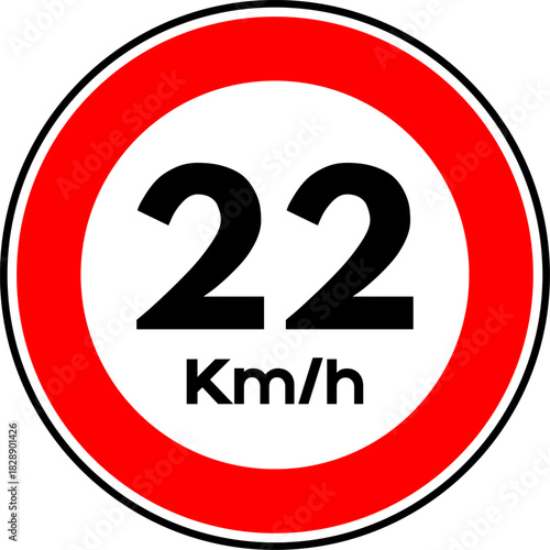Speed limit 22 kmh traffic sign, Speed limit 22 sign vector