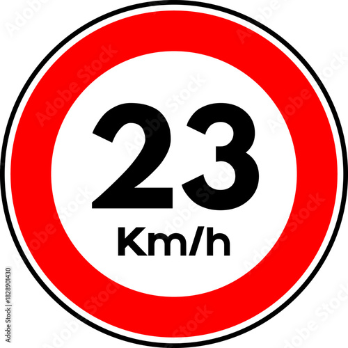 Speed limit 23 kmh traffic sign, Speed limit 23 sign vector