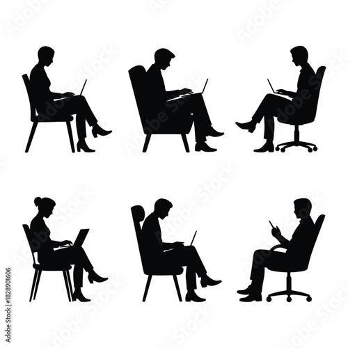 
 office employees at work laptop icon set. set of office employer work laptop. office man laptop work icon.