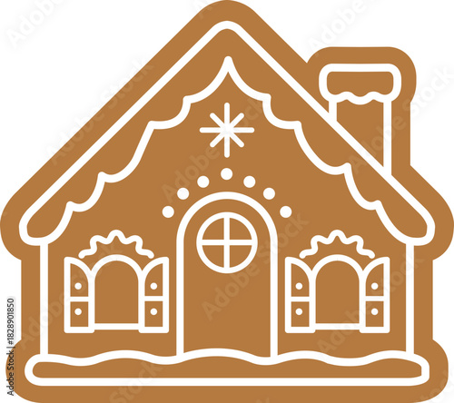 Gingerbread house cookie flat vector illustration.
Gingerbread House Illustration with Icing Decoration
Christmas Gingerbread house clipart design isolated. 
Transparent background.