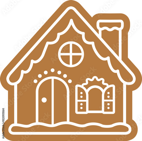 Gingerbread house cookie flat vector illustration.
Gingerbread House Illustration with Icing Decoration
Christmas Gingerbread house clipart design isolated. 
Transparent background.