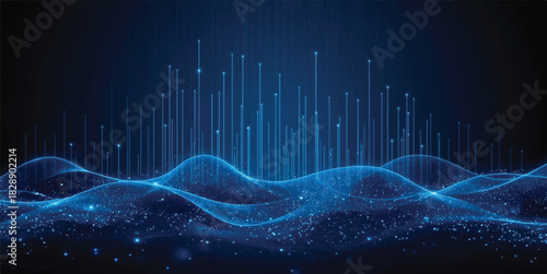 big data, data visualization, technology, abstract, digital, network, futuristic, blue background, wave, tech, cyber, information, science, communication, flow, particle, connection, artificial intell