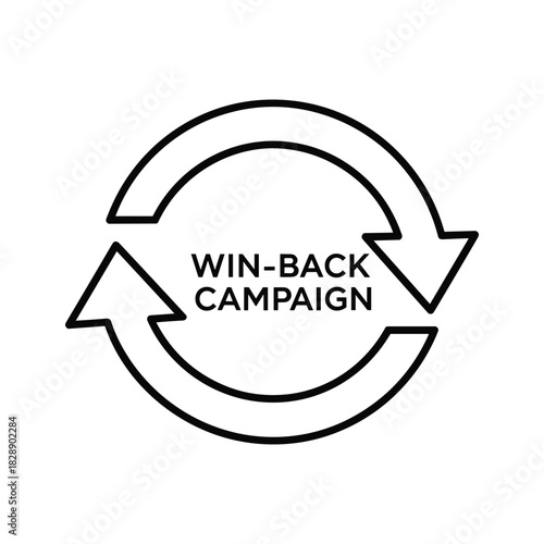 Winback campaign icon with circular arrows and text isolated on