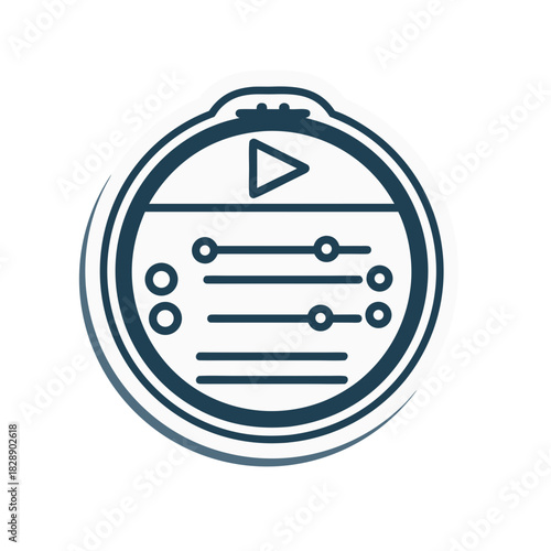 Purple Hockey Puck Flat Vector Art Minimalist Clean Sticker Style 2D Pure White Background With Play Button And Sliders Control Panel Elements