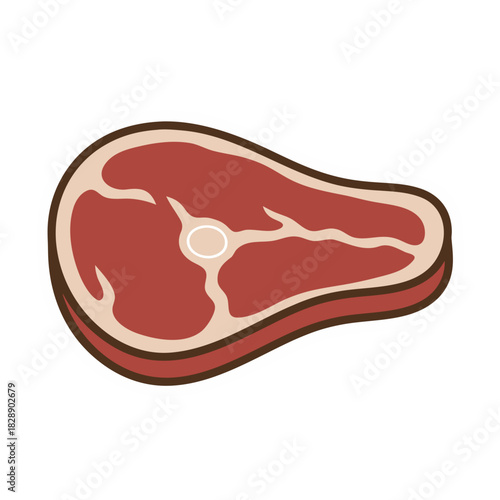 Raw Beef Steak With Fat Marbling and Bone Detail Isolated on White Background Stylized Vector Illustration
