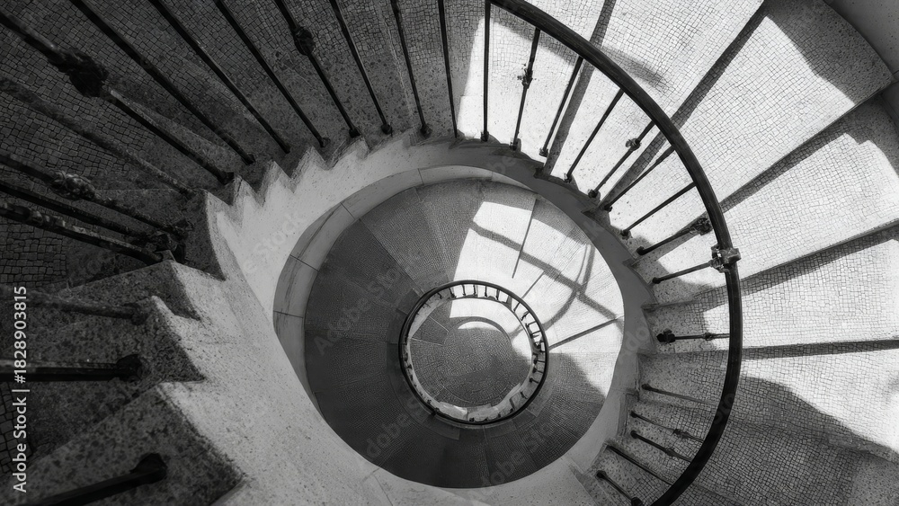 Fototapeta premium Spiral Staircase Leads Downward in Circular Design
