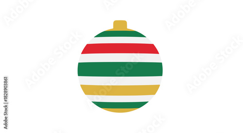 Christmas Bauble Ornament with Red, Green, and Gold Stripes - Festive Holiday Decoration