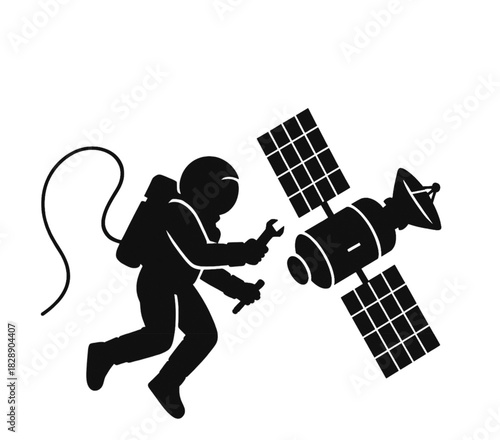 Astronaut Repairing Satellite
