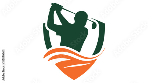 Golf player swinging club logo
