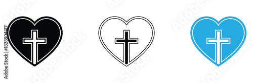 Timeless symbols of faith and love with heart and cross in black, white, and blue for graphic design projects, religious events, and spiritual artwork