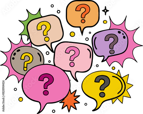 Colorful Question Marks Bubbles Floating A Whimsical Exploration of Inquiries and Curiosity Engaging Visual Display of Posing Questions