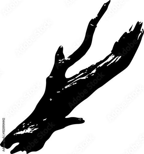 Abstract Silhouette of a Dead Tree Branch Fallen on the Ground Nature Debris for Artsy Designs