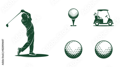 Golf sport game player icons set