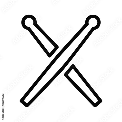 Black and white icon of two crossed drumsticks isolated on