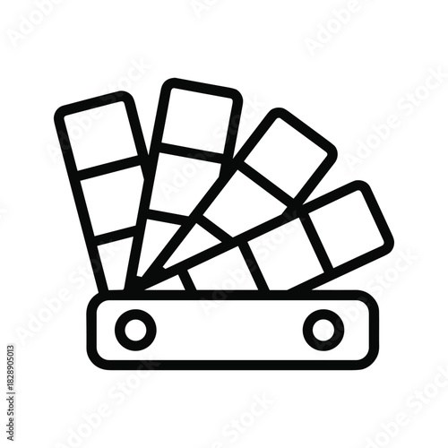 Simple black and white icon of a color swatch fan isolated on