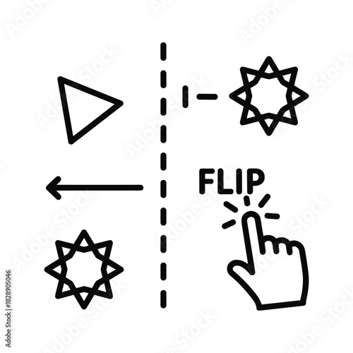 Icon showing flip horizontal transformation process with hand gesture
