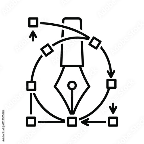 Pen tool icon showing vector path creation and anchor point manipulation