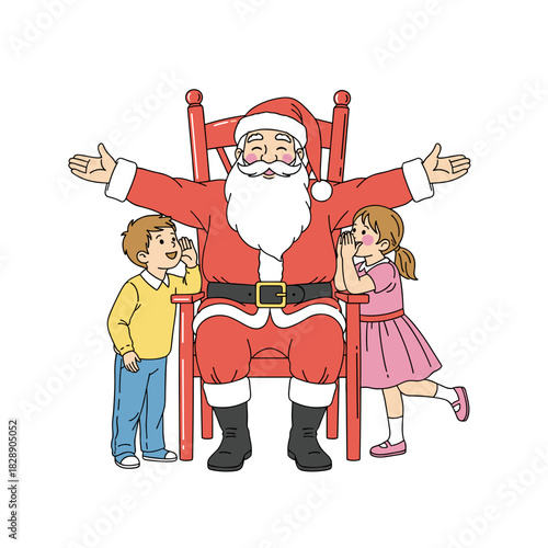 Santa Claus listens to children's wishes to fulfill, image for holiday promotions and family-oriented content.