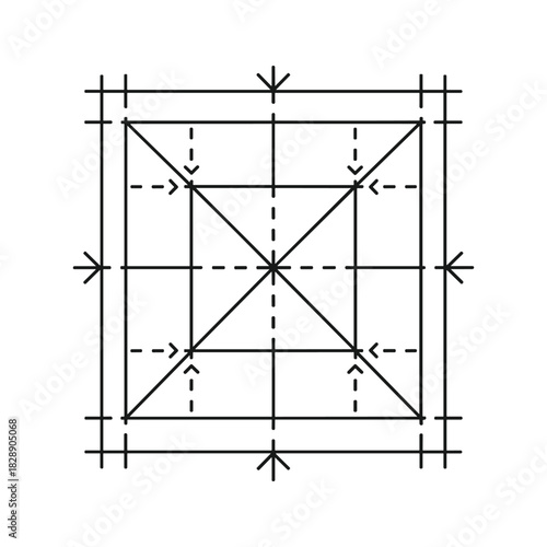 Geometric construction diagram showing square division and diagonal lines