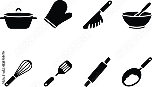 Kitchen Utensils Icons Set For Cooking and Baking Tools