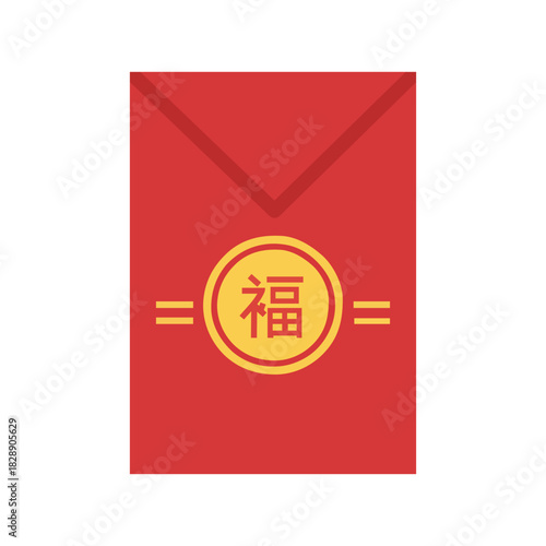 Flat icon of a red envelope (Angpao) with 'Fu' character, symbolizing luck and monetary gifts.