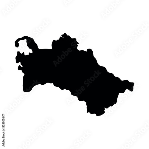 Vector illustration of the Turkmenistan map silhouette. Simple black graphic showing the country's geographical outline and border on a white background