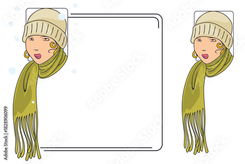 Frame with beautiful girl in vintage style for decoration.