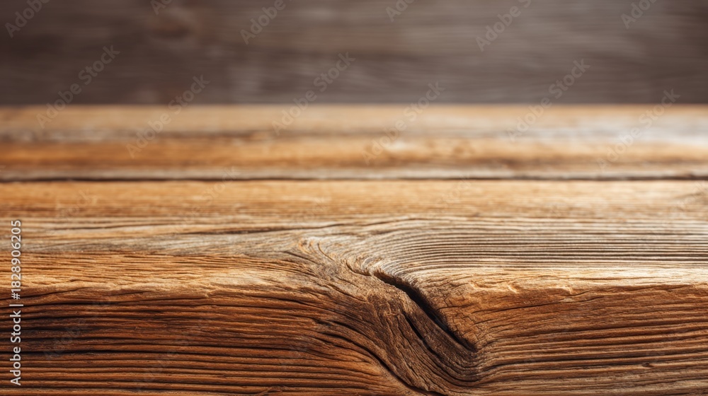 Fototapeta premium Rustic wooden surface with natural grain patterns, ideal for showcasing products or textures in photography, design, or creative projects, close-up view