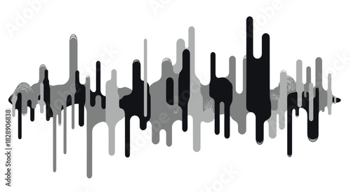 Abstract sound wave pattern with dripping paint effect in shades of grey.