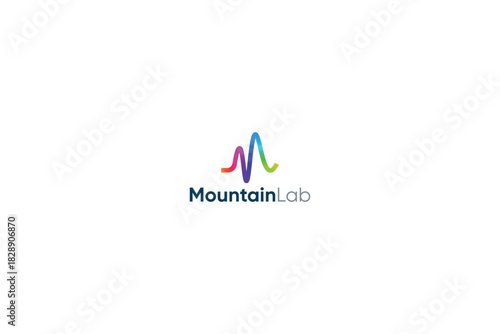 Letter M color peak heart beat mountain hill technological logo 