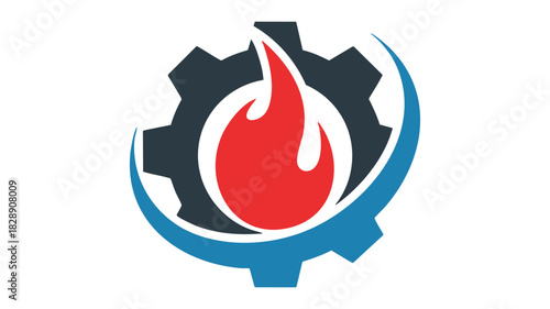 Industrial flame gear logo design