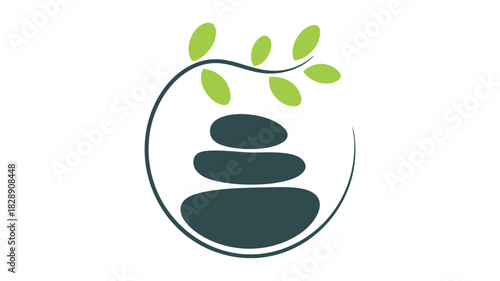 Zen stones with green leaf icon