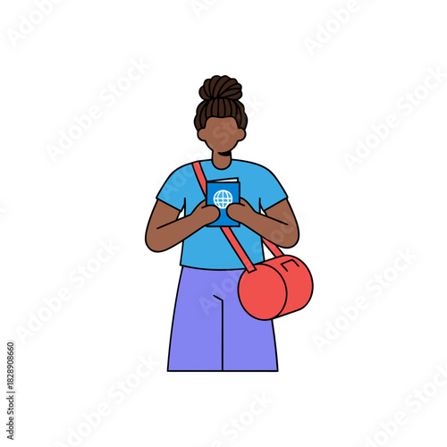 Silhouette Of A Person Holding A Passport And A Bag Standing Against A Black Background