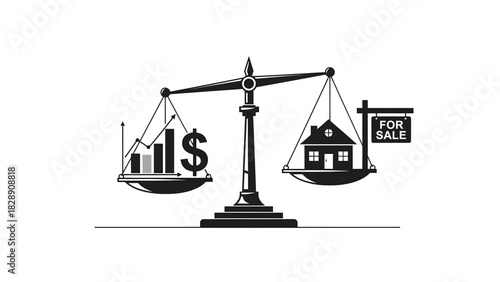 Balancing act: weighing financial investment against home ownership with a 'for sale' sign.