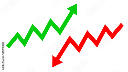 Upward green arrow and downward red arrow symbolizing market growth and decline
