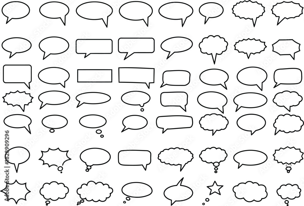 Fototapeta premium Collection of hand drawn speech bubbles and thought bubbles in various shapes