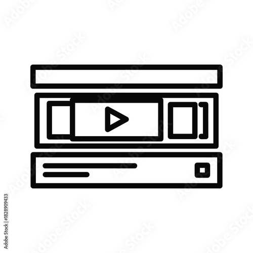 Outline icon of a video cassette player or vcr with play button