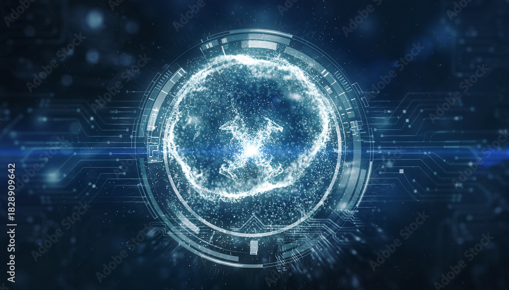 Obraz premium Brain as the Core of Technology: An ethereal digital rendering captures the human brain encapsulated within a technological interface, exploring the nexus of artificial intelligence and consciousness.
