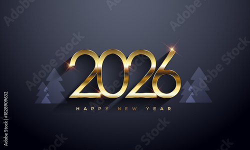 2026 Happy New Year Greeting Card Gold