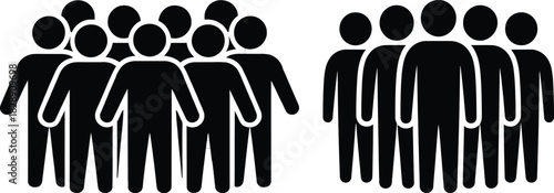 Two distinct groups of stylized black people icons, social concept.