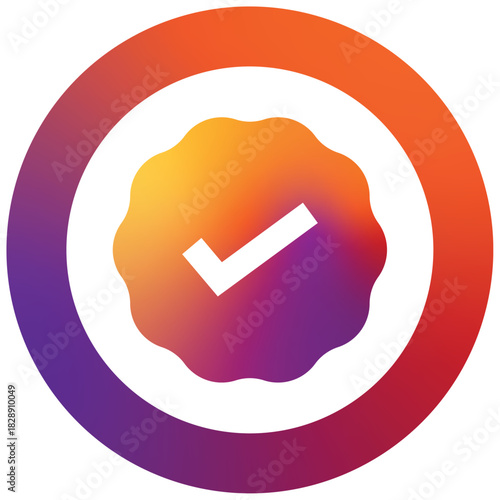 Colorful circular badge with a checkmark symbol representing quality or verification
