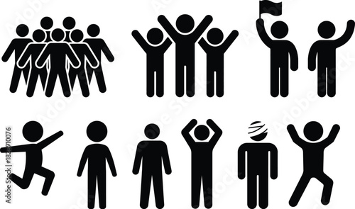 Stick figures icon set showing people in various poses and actions