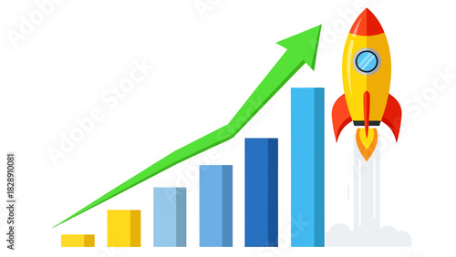 Rocket launch signifies rapid growth and upward trend on a business chart