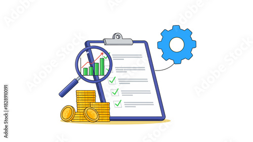 Financial planning and analysis with a growing chart and gear icon