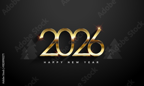 2026 Happy New Year Greeting Card Gold