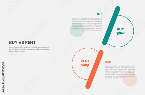 buy vs rent infographic outline style with 2 point comparison template with half circle vertical stack shape opposite direction for slide presentation