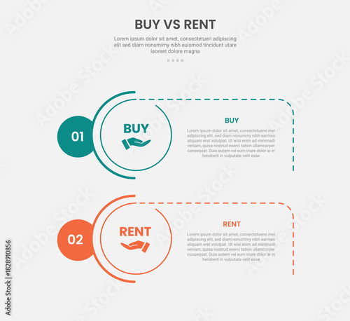 buy vs rent infographic outline style with 2 point comparison template with creative circle stack vertical for slide presentation