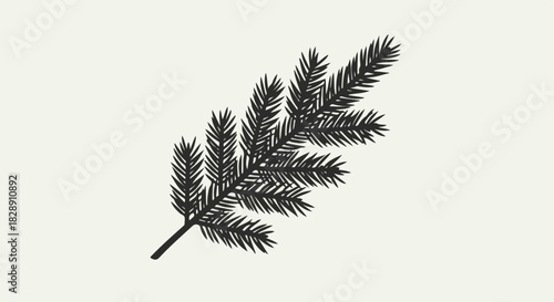 Black and White Detailed Vector Illustration of a Pine Branch