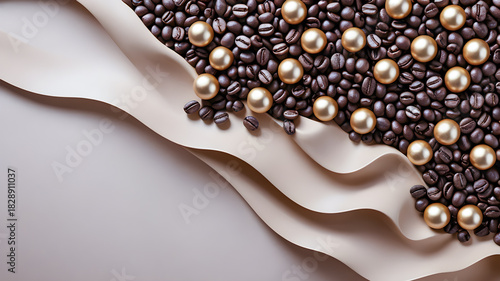 aromatic coffee beans. luxury coffee background. coffee beans on a background of coffee waves. illustration